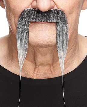 Mustaches Self Adhesive Fu Manchu Fake Mustache, Novelty, False Facial Hair, Costume Accessory for Adults, Salt and Pepper Color