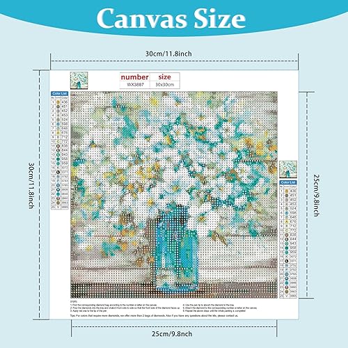 Miniatura 6 de Lxmsja Kit de pintura de diamantes de estilo rústico para adultos, botella de masón azul verde azulado con diamantes para manualidades, pintura de