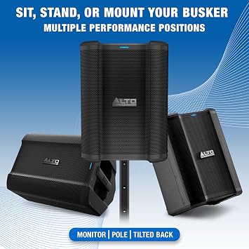 ALTO Busker 200W Portable PA Speaker System with Rechargeable Battery, Bluetooth, 3-Channel Mixer, Alesis FX, App Control, USB Charging