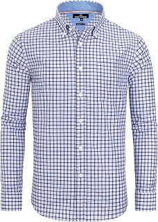 Alimens & Gentle Men's Plaid Button Down Shirt Long Sleeve Cotton Blend Regular Fit Gingham Dress Shirt Casual Formal