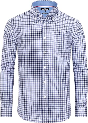 Alimens & Gentle Mens Plaid Button Down Shirts Cotton Long Sleeve Dress Shirts Regular Fit Gingham Shirts