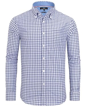Alimens Gentle Mens Plaid Button Down Shirts Cotton Long Sleeve Dress Shirts Regular Fit Gingham Shirts