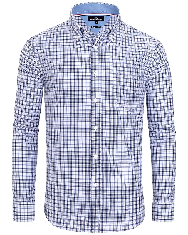 Alimens Gentle Mens Plaid Button Down Shirts Cotton Long Sleeve Dress Shirts Regular Fit Gingham Shirts