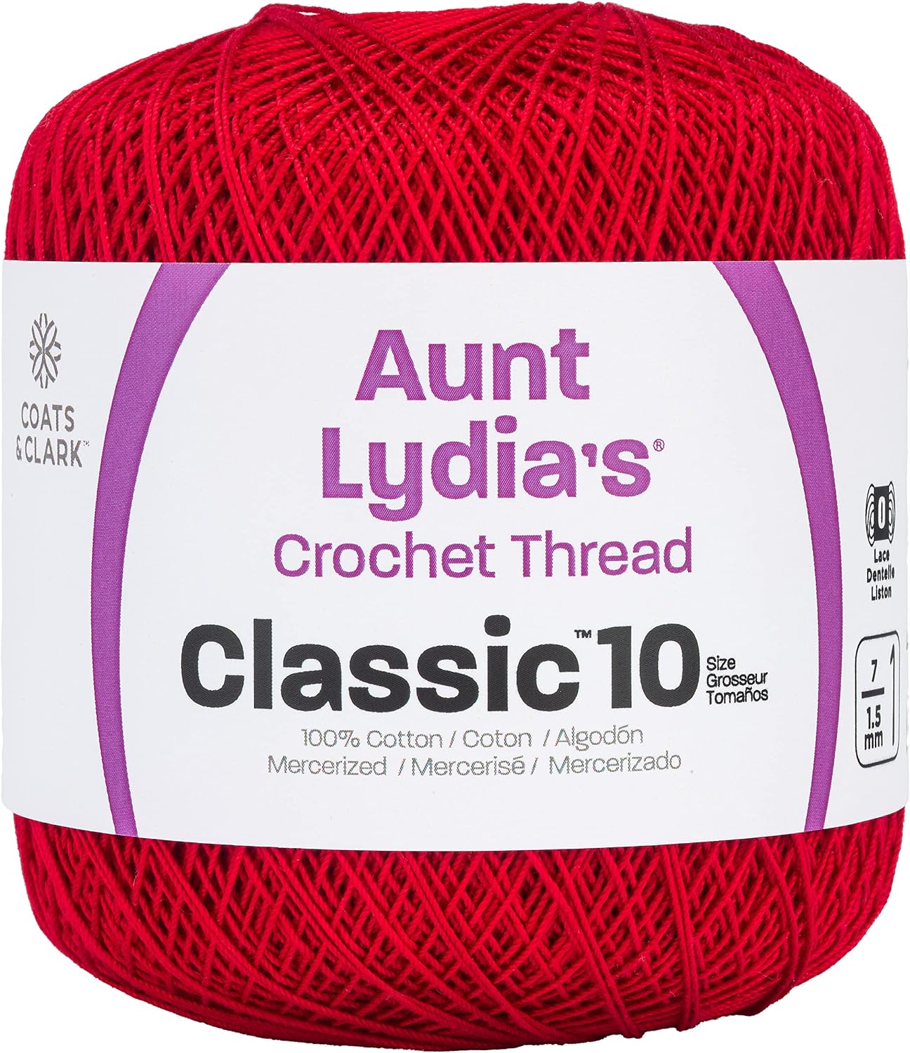 Red Heart 154-494 Crochet, Cotton Classic Size 10, Victory Red