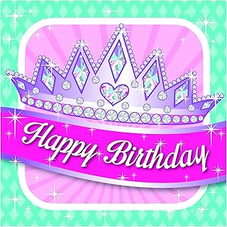 Creative Converting 16 Count 3 Ply Happy Birthday Princess Party Lunch Napkins, Pink/Silver