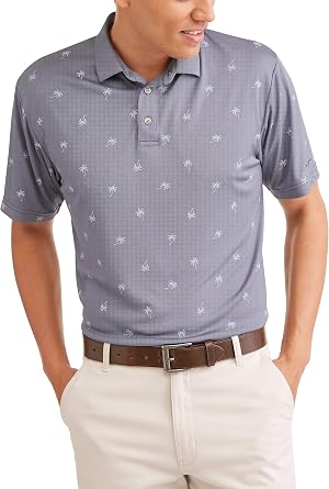 Ben Hogan Mens Short Sleeve Performance Polo Shirt Small 34/36, Peacoat Palm Tree Print