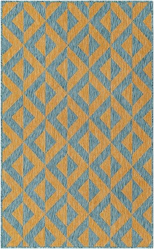 Vista 245 de Unique Loom Unique Loom Outdoor Collection - Alfombra de área - Napa (3 pies 3 pies, redonda, amarillo y aguamarina/amarillo)