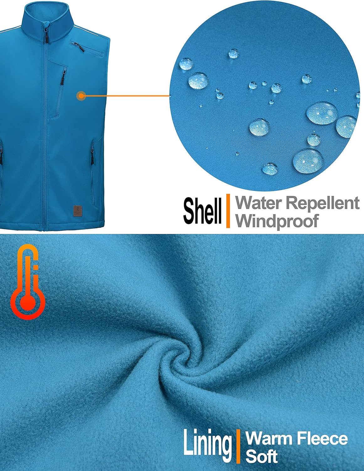 Little Donkey Andy Men's Lightweight Fleece Lined Softshell Vest Windproof Sleeveless Jacket for Hiking Travel Golf - Image 3