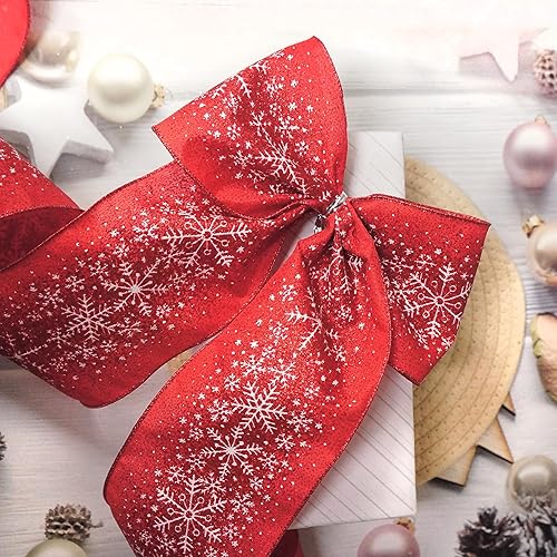 Miniatura 8 de Traico Cinta roja con alambre de copo de nieve - 2.5 pulgadas x 10 yardas (30 pies) x 1 rollo para decoración del hogar de Navidad, envoltura de