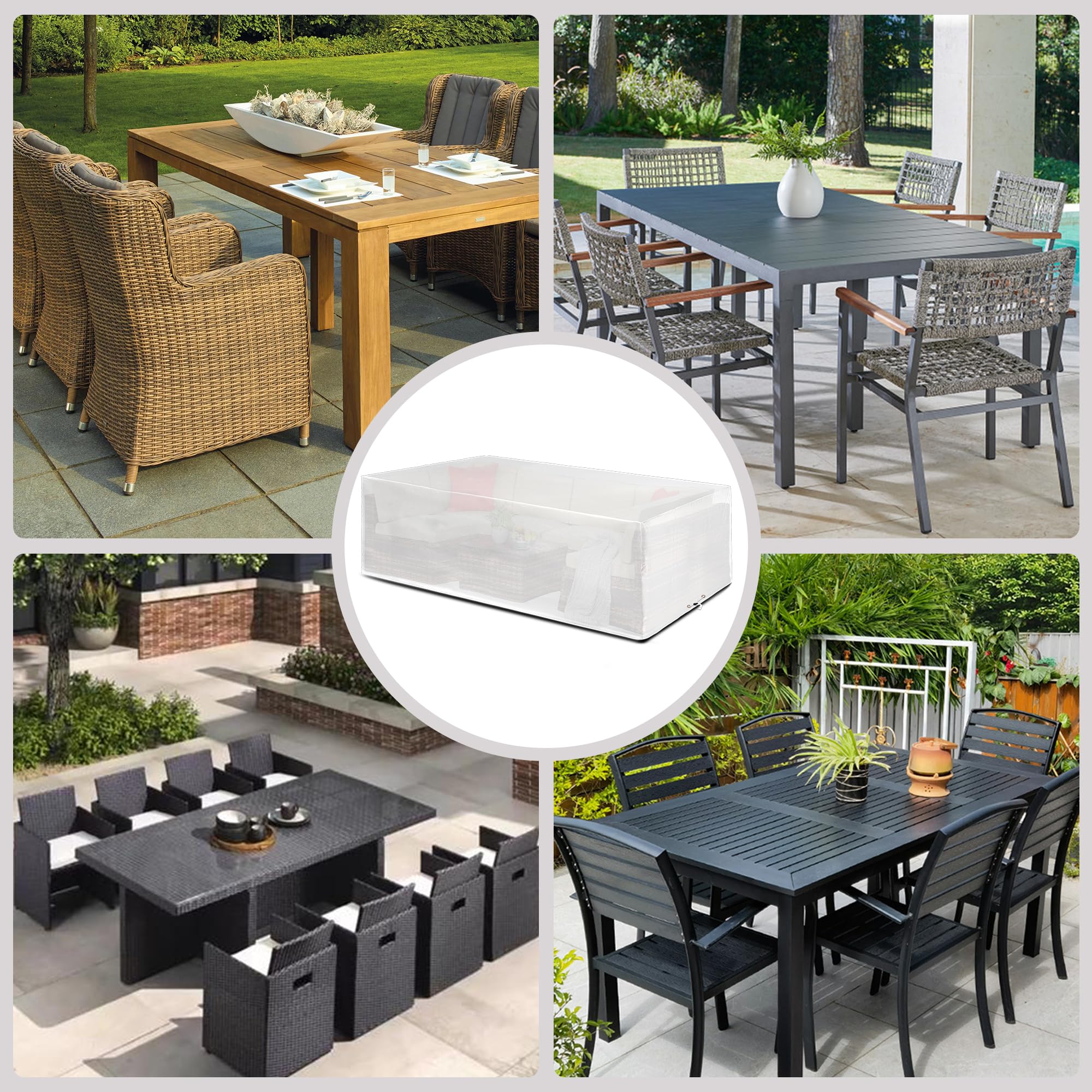 Housse de protection pour meubles de jardin - Imperméable - Pour meubles de jardin - Résistante à l'hiver - Coupe-vent - Anti-UV - 250 x 200 x 90 cm - Transparent