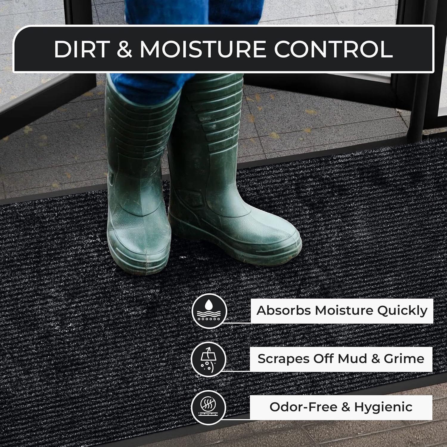 Commercial Door Mat 3'x5' Heavy Duty Industrial Floor Mat for High Traffic Areas, Nonslip Rubber Backing, Large Door Mat for Indoor Entrance or Business Entryway, Charcoal, Made in USA.