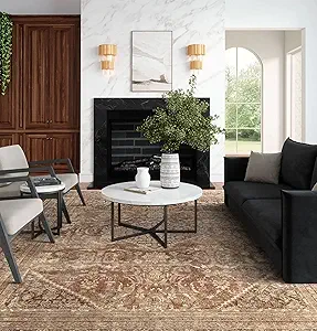 vivorug 5x7 Area Rugs - Ultra-Thin Washable Rug with Non-Slip Backing, Ideal for Living Room, Bedroom, Kitchen Floor Carpet - Vintage, Easy Clean, Durable, Earth Tone