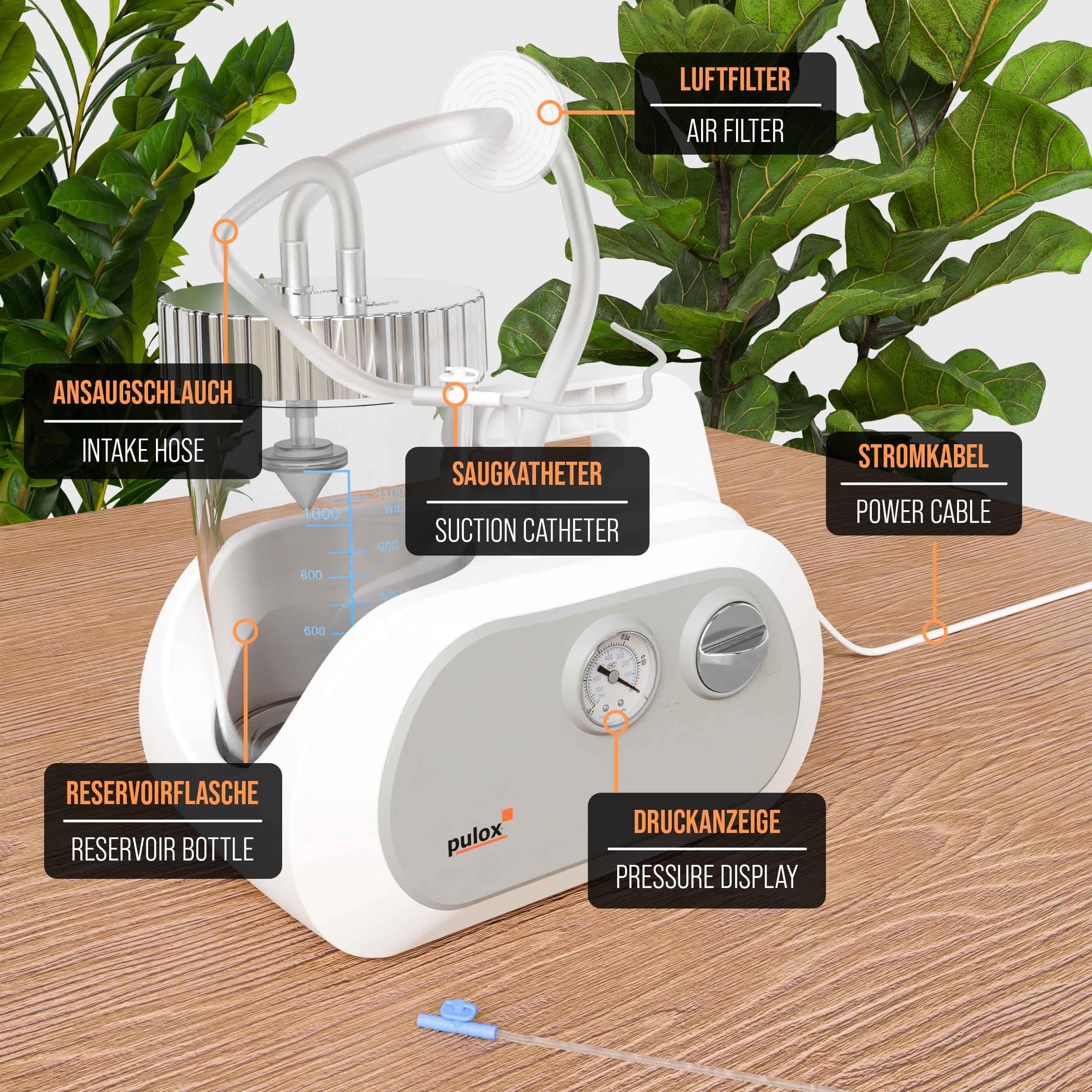 Pulox ASP-181 Elektrische Absaugpumpe für Sekret und Schleim medizinisch | Automatischer Sekretsauger, Schleimsauger zur Sputumabsaugung, leistungsstark für Praxis, Pflege und häusliche Anwendung