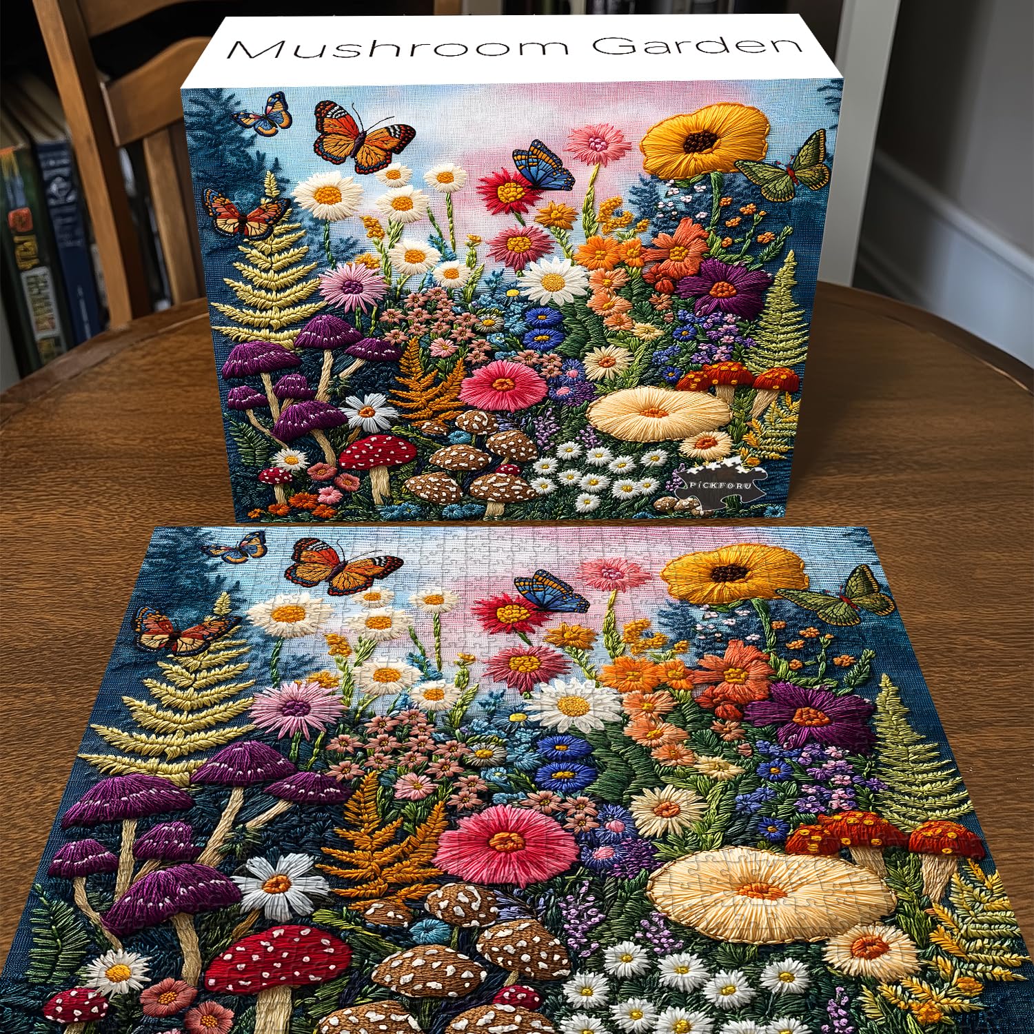 Mushroom Puzzles for Adults 1000 Pieces, PICKFORU Colorful Spring Flower Garden Jigsaw Puzzles Butterfly, Unique Impossible Embroidery Wildflower Plant Theme as Home Wall Decor - Image 9