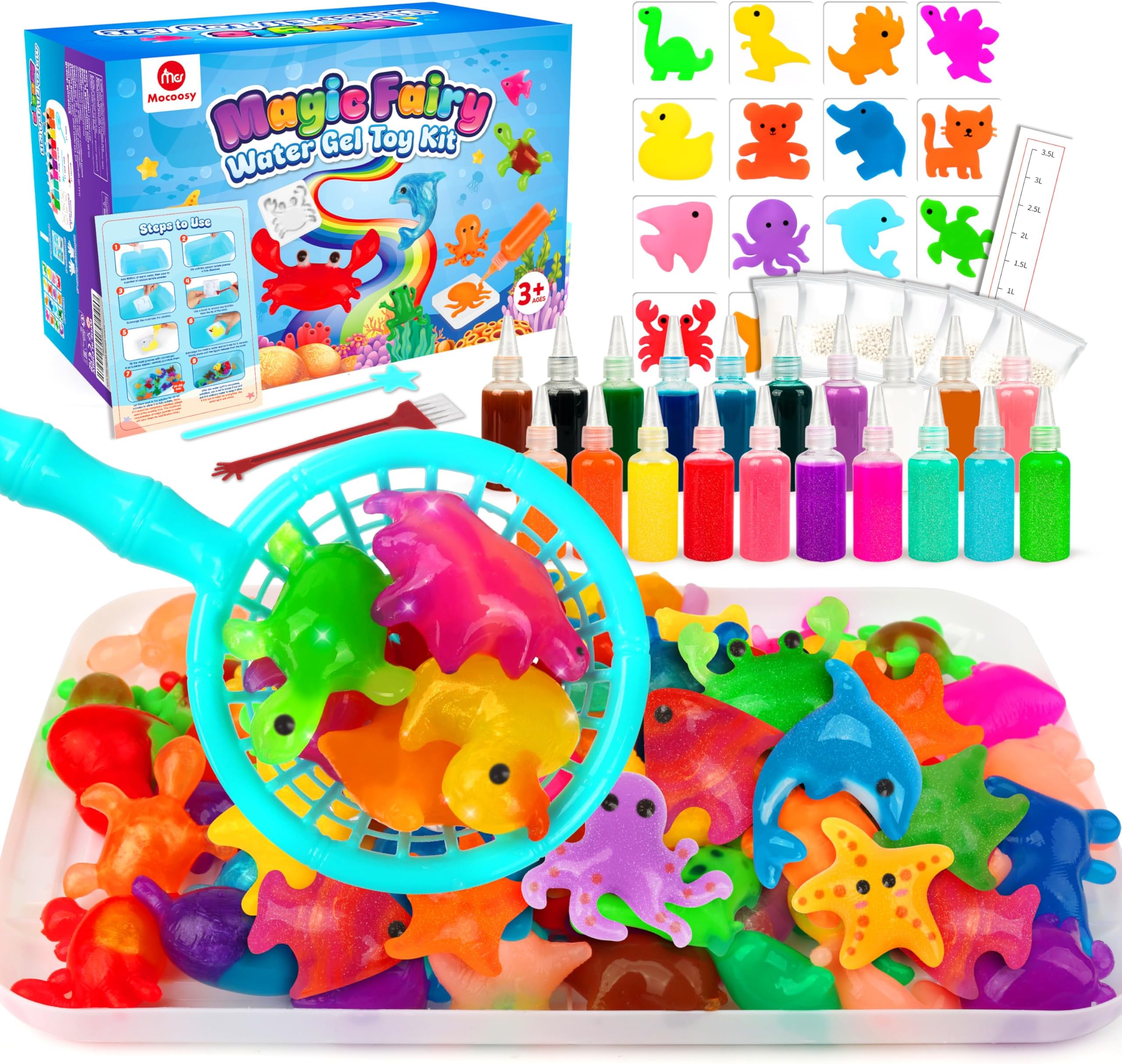 20 Colors Magic Water Gel Kit for Kids, Aqua Fairy Water Elf Toy Kit with Aqua Gels & Squishy Molds, Make Your Own Squishies, DIY Squishy Maker Set Water Pets Crafts Boys Girls Birthday Gifts
