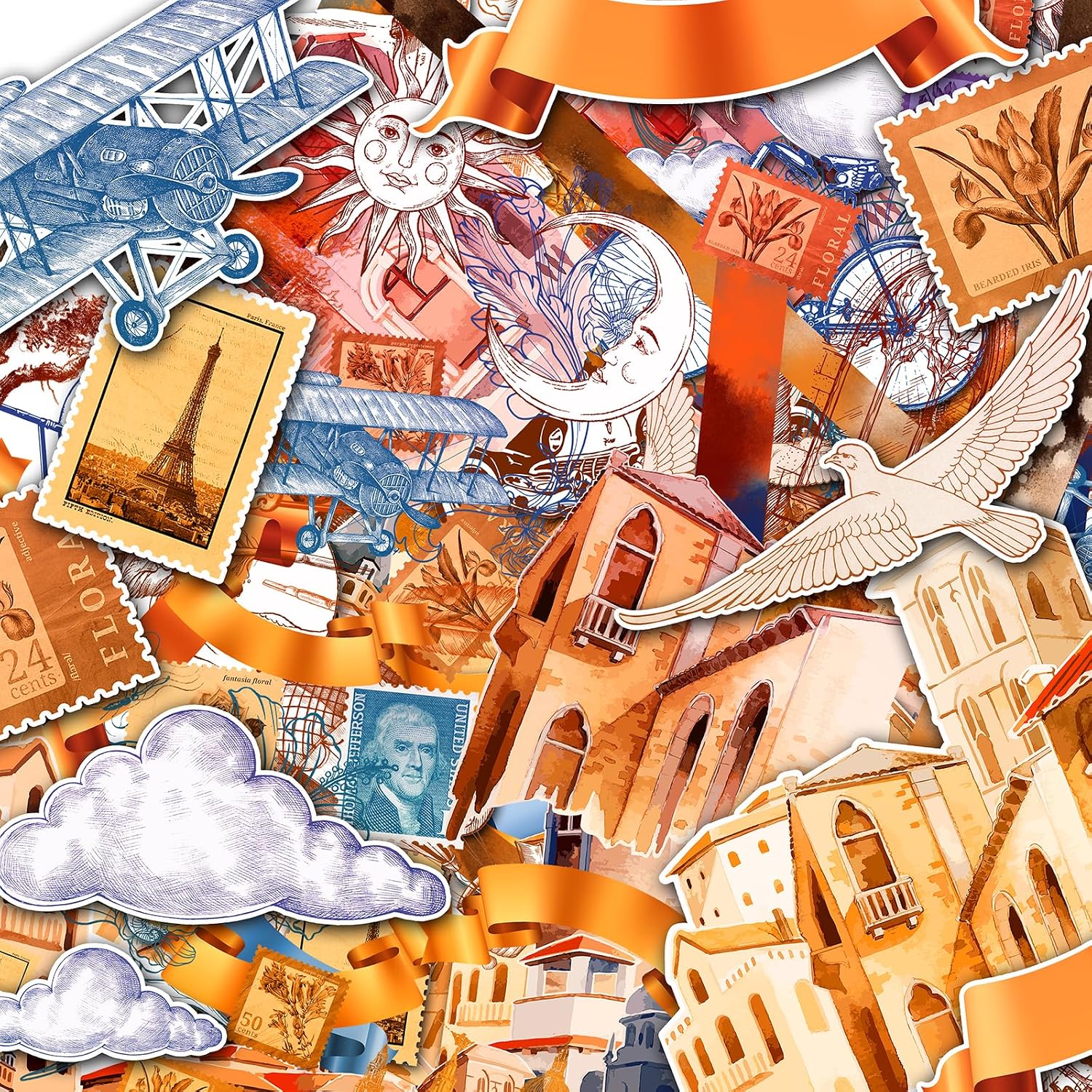Decoupage Paper Pack (15 Sheets 8"x11") Travel Memories HANATABA Vintage Art Deco Styled Ephemera Pictures for Decoupage Craft and Scrapbooking