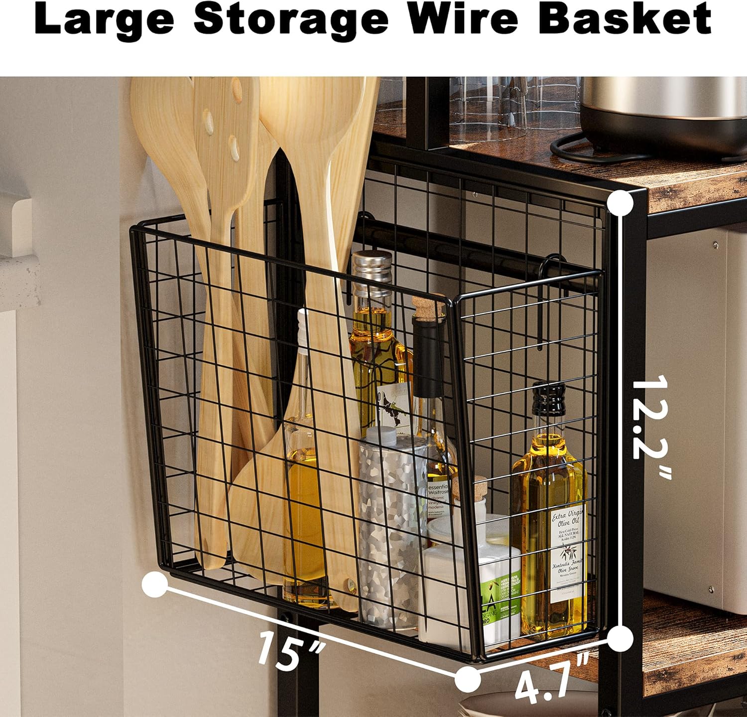 IRONCK Baker's Rack, 5 Tier Kitchen Island with Hooks Microwave Stand with Mesh Panel Storage, Utility Storage Shelf for Kitchen,Vintage Browm and P2 Wood - Standing Baker's Racks