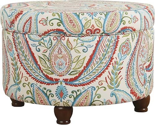Miniatura 4 de HomePop Decoración del hogar  Otomana redonda tapizada de almacenamiento  Otomana con almacenamiento para sala de estar y dormitorio, cachemira