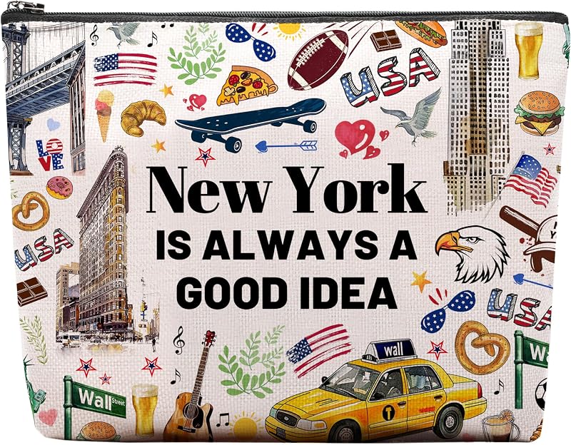 Necessaire de maquiagem CEASQVAA com estampa New York, 20,07 x 5,08 x 17,78 cm