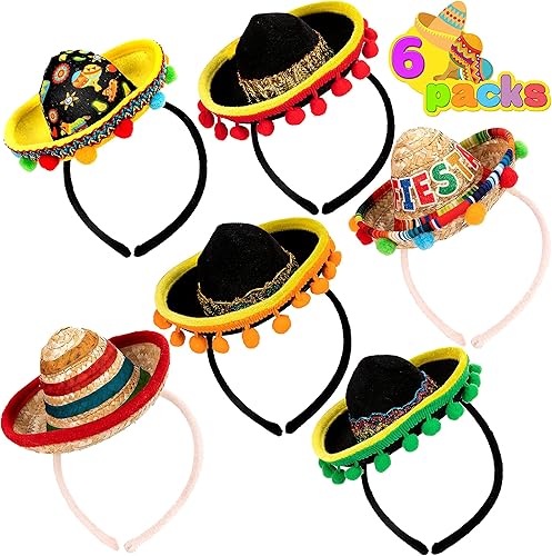 JOYIN 6 piezas Cinco De Mayo Fiesta de tela y paja sombrero diademas traje de fiesta para diversión fiesta sombrero suministros de fiesta