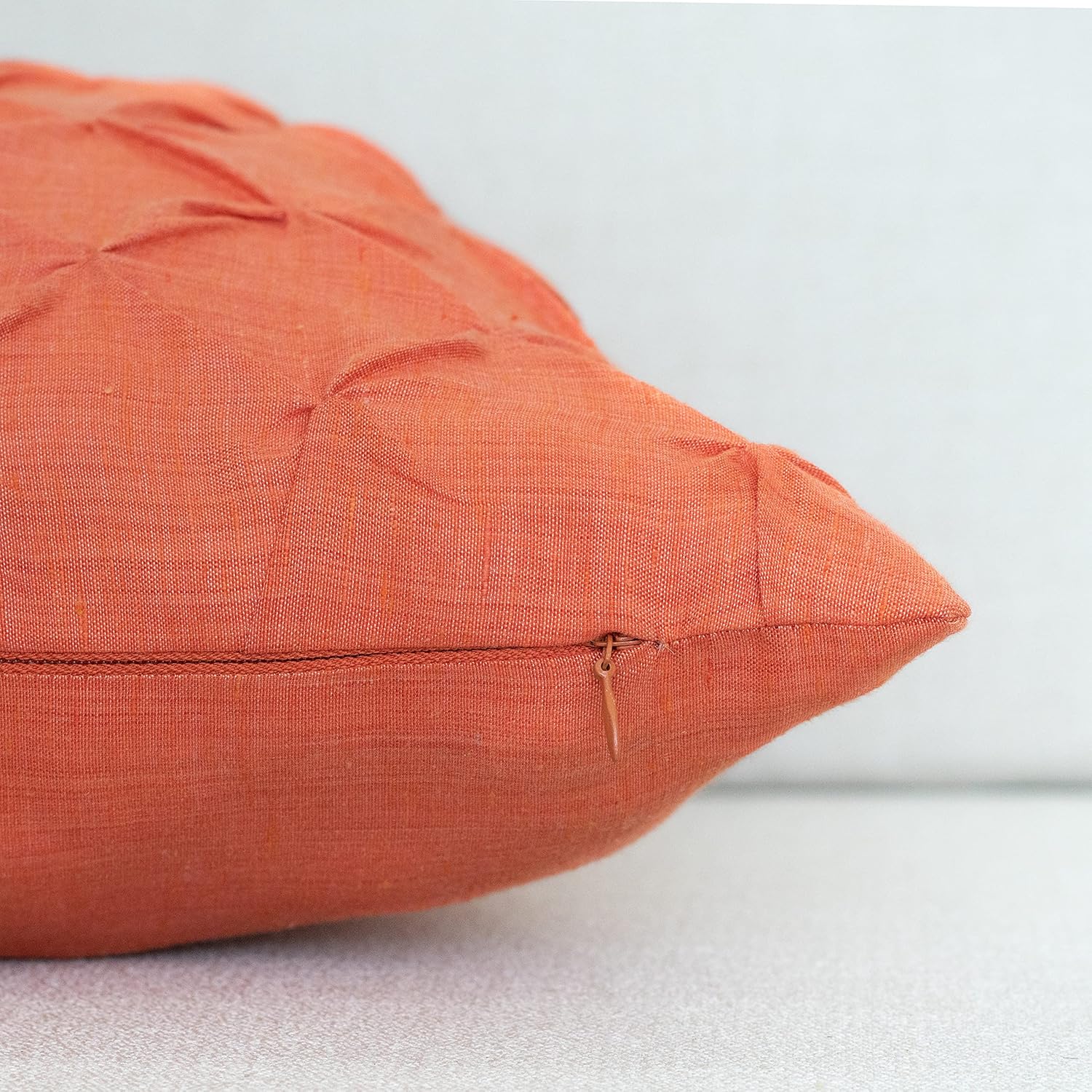 The White Petals Orange Throw Pillow Covers - Faux Linen, Textured, Luxurious, Elegant & Decorative (Pinch Pleat, 18x18 inch, Pack of 2)