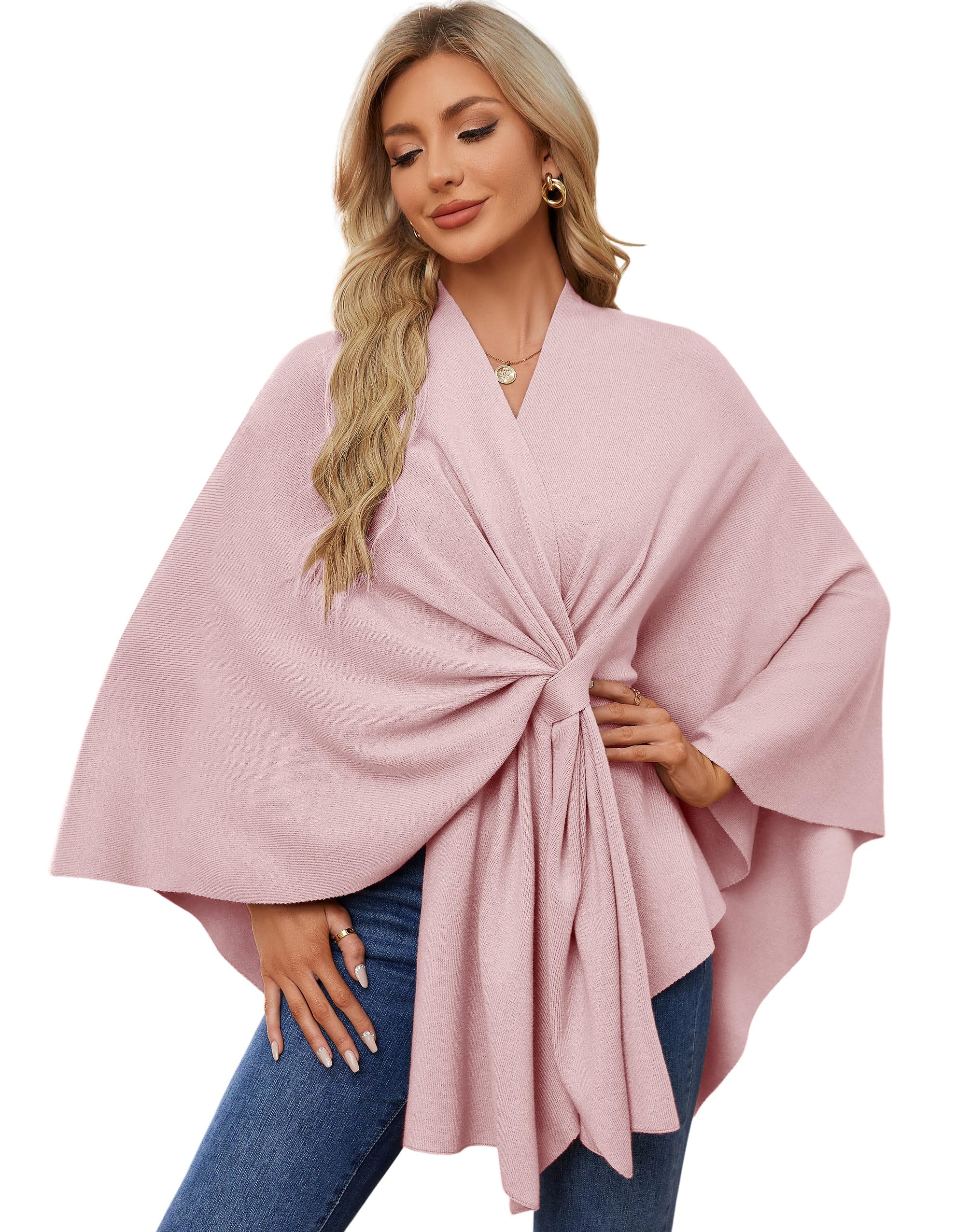 PULI Poncho élégant en tricot pour femme, ouverture sur le devant, polyvalent, avec languette