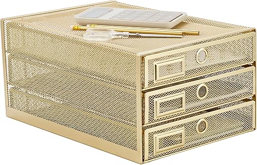 Annova Organizador de escritorio de malla de alambre con cajones deslizantes de 3 niveles, clasificador de papel, multifuncional, construcción