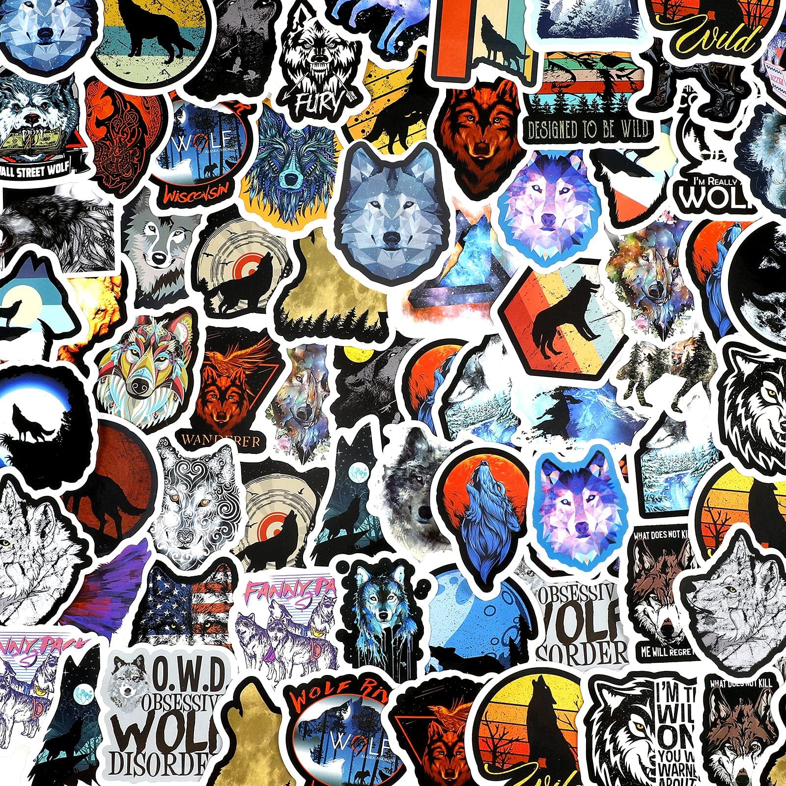200 Pieces Wolf Stickers Wolf Decals for Cars Laptop Water Bottles Vinyl Waterproof Wind Wolf Sticker Teens Cool Wolf Field Stickers Funny Wind Wolf Decals Labels for Phone Computer Bike Bicycle