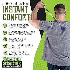 Cactus Scratcher Extendable Telescopic Back Scratcher - Extends 25 Long Double Sided Retractable Scratching Tool for Hand, Neck, Head, and Body - Universal Gift for Family, Pets, and Friends, Blue
