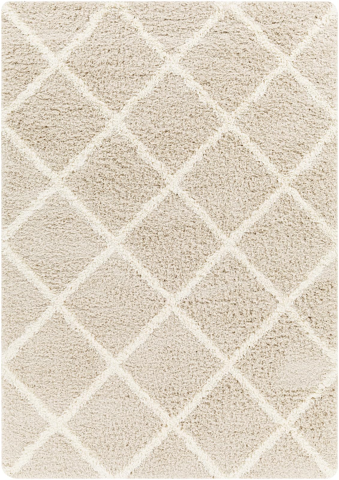 Livabliss Trakai Shaggy Berbere - Salon, Salle à Manger, Chambre Adulte et Ado, Cuisine - Poil Long Moelleux et Doux, Beige Motif Berbère, Carpette Chambre 160x220 cm - Beige Clair, Blanc