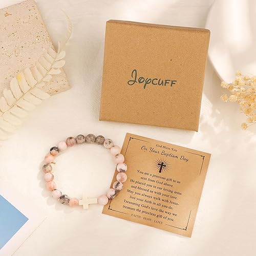 Miniatura 6 de JoycuFF Christian Gifts for Women Inspirational Gift Cross Bracelet for Women Natural Stone Bracelet for Women First Communion Confirmation Baptism