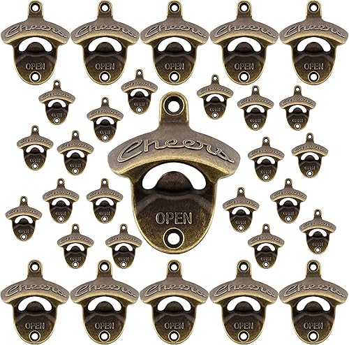 Miniatura 22 de Abridor de botellas Cheers montado en la pared de acero inoxidable para cerveza, montaje en poste dorado antiguo (paquete de 2) Cobre Antiguo,Plata