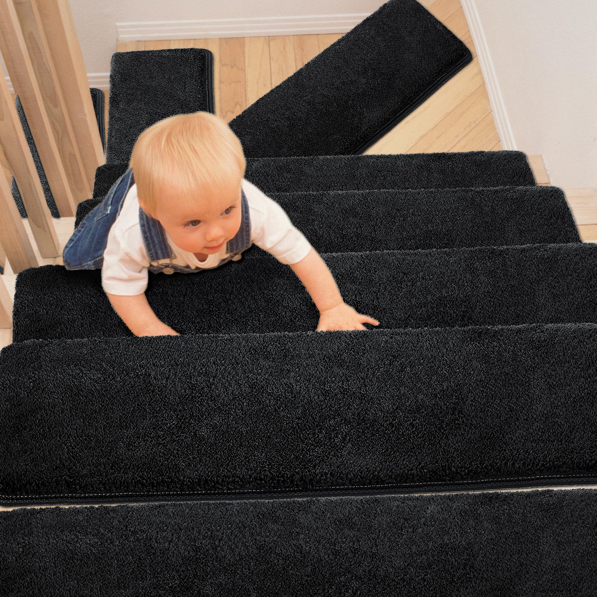 PURE ERA Stair Treads Rugs - Ultra Plush, Non-Slip, Washable, No Adhesive Needed, 14 Pieces, Dark Brown