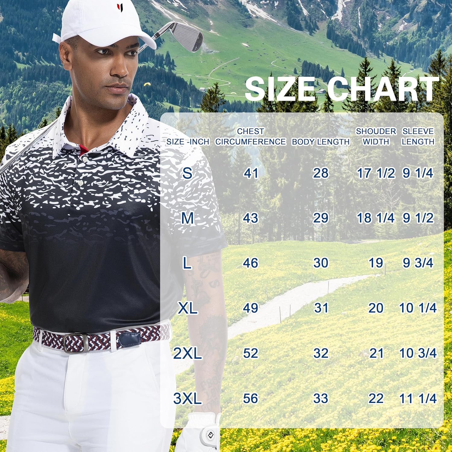 Mens Golf Shirt Short Sleeve Dry Fit Print Moisture Wicking Performance Patterns Collared Polo Shirt