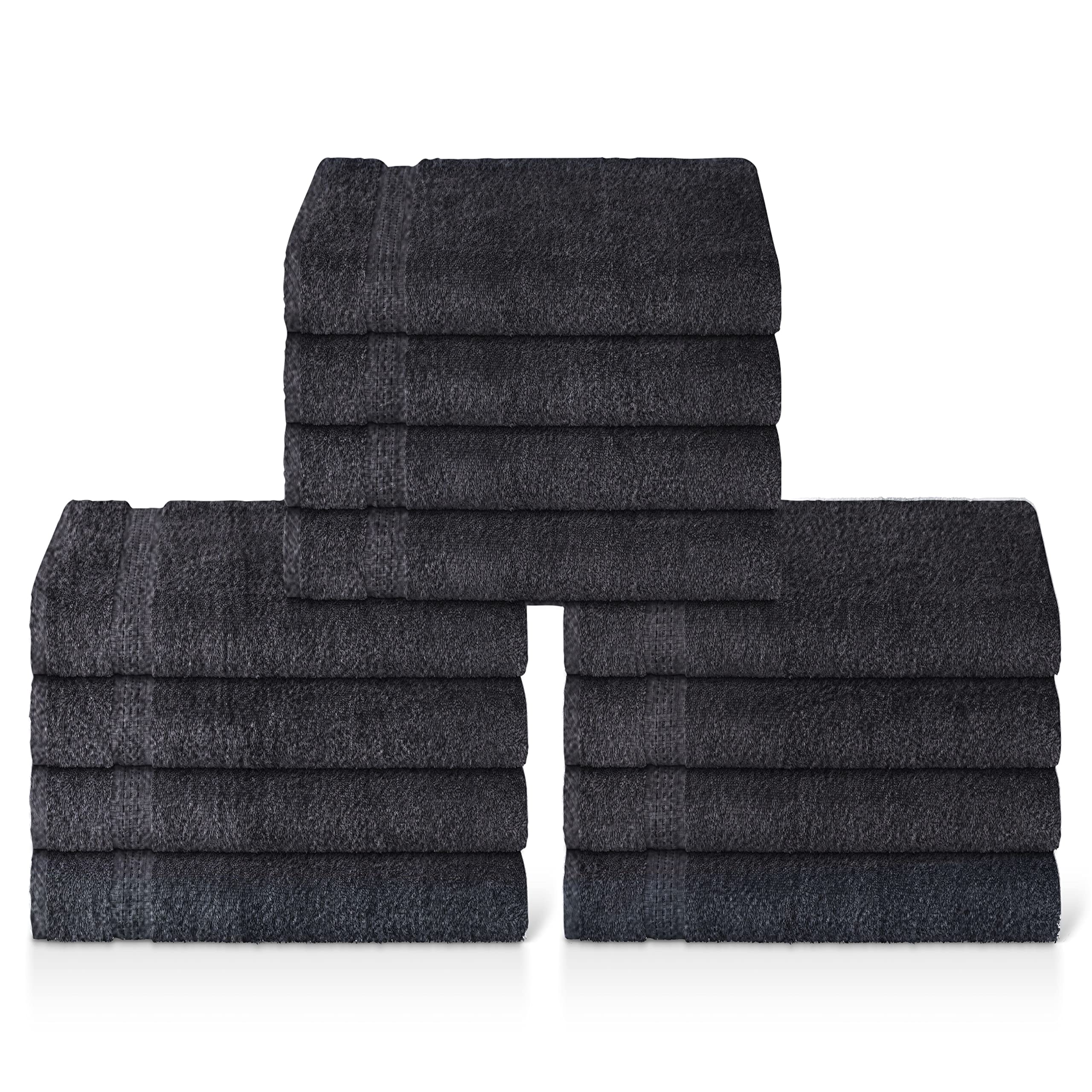 Bamu Towels Set of 12 Or 24 Premium Washcloth Set 30x30 CM 500 GSM Ring Spun 100% Cotton Face Cloths, Highly Absorbent and Soft Feel Fingertip Towels (12 Piece Washcloth Set, Black)
