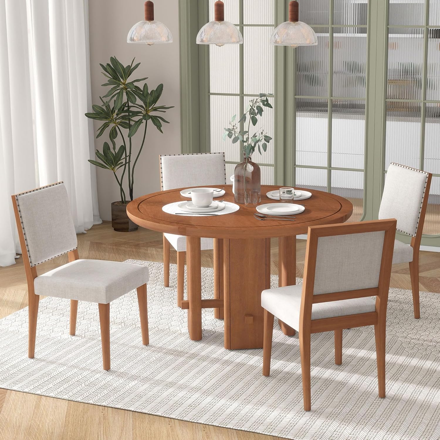 Merax Dining Table Set for 4, Dining Room Set, Kitchen Table Sets, Wood Dining Table and Chairs Set, Dining Set for Dining Room/Kitchen Room/Small Spaces, Cherry+White