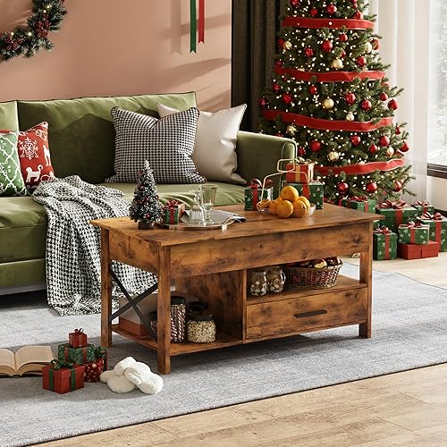 Miniatura 8 de WLIVE Mesa de Centro, Mesa de Centro Elevable de 39 pulgadas con Compartimento Oculto, Cajones de Almacenamiento y Estante de Almacenamiento para