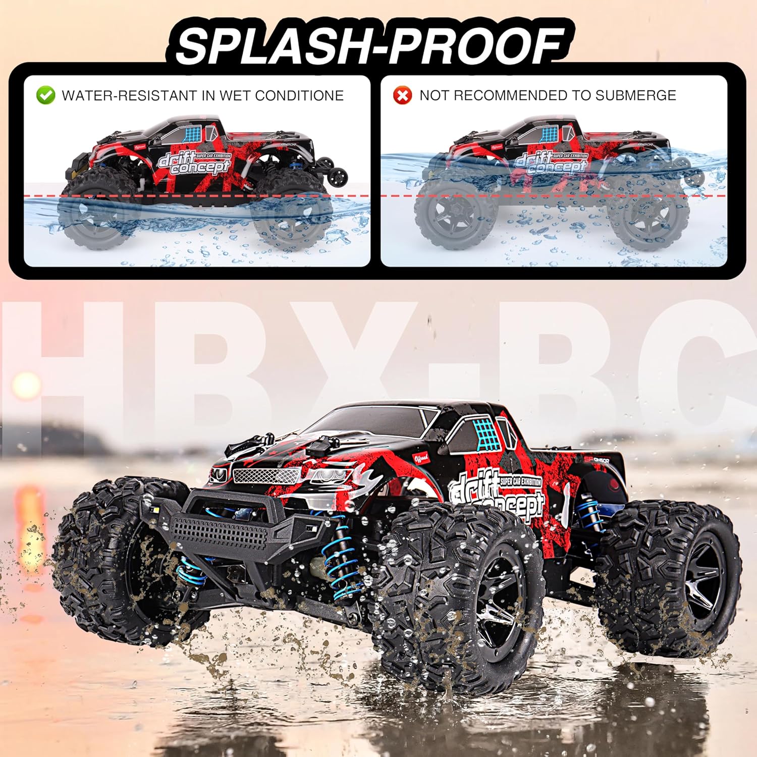 1:18 All Terrain RC Car, 40 km/h High Speed ​​4WD Electric Car with 2.4 GHz Remote Control, 4X4 Waterproof Off-Road Truck with 3 Rechargeable Batteries