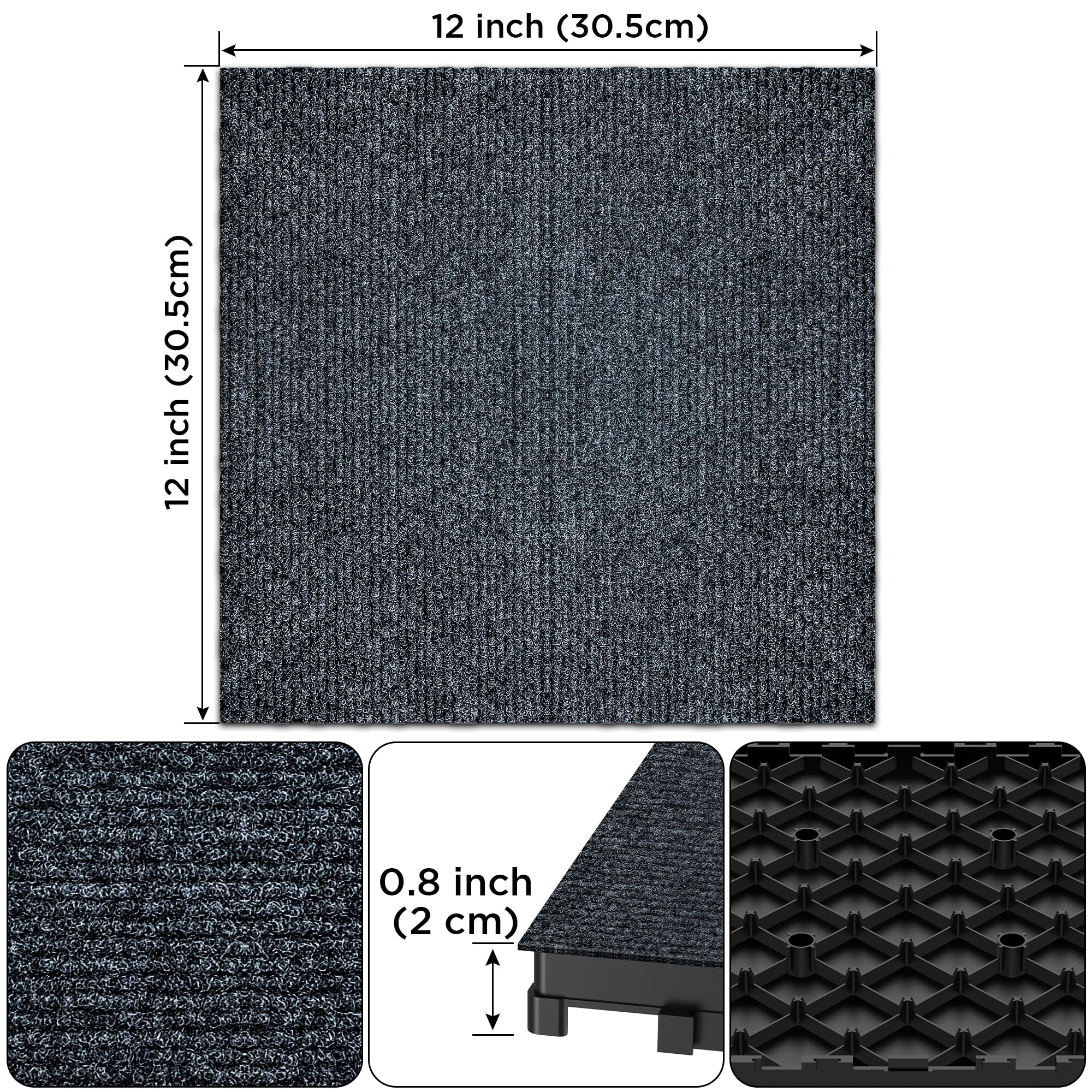 Teppichfliesen Selbstliegend, 30 * 30 cm Klebefliesen Boden, Rutschfeste Selbstklebende Quadrate Teppichbodenfliesen, Ruhiger, karierter Teppich für Büros und gewerbliche Nutzung (4 Stück)