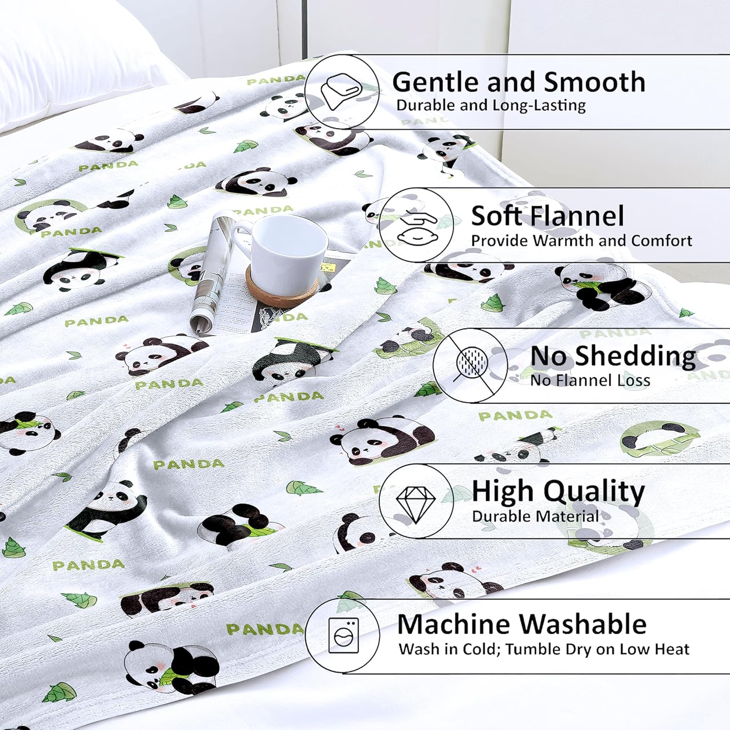 Panda Blanket Super Soft Cozy Blankets White Pandas Stuff Pandabear Gifts for Girls Kids Teens Adults Flannel Fleece Blanket Lightweight Cute Panda Accessories (White Panda, 50"x60") - Image 8