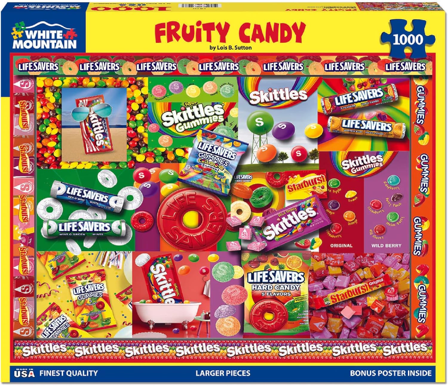 White Mountain 1000 Piece Jigsaw Puzzle Fun and Vibrant Collage Puzzles for Adults and Teens 24"x30" Large Pieces - Fruity Candy