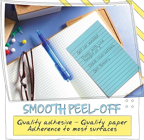 Miniatura 3 de Better Office Products Notas adhesivas forradas, 4 x 6, paquete de 10, 500 hojas (50/bloc), notas autoadhesivas con líneas, 4 colores pastel