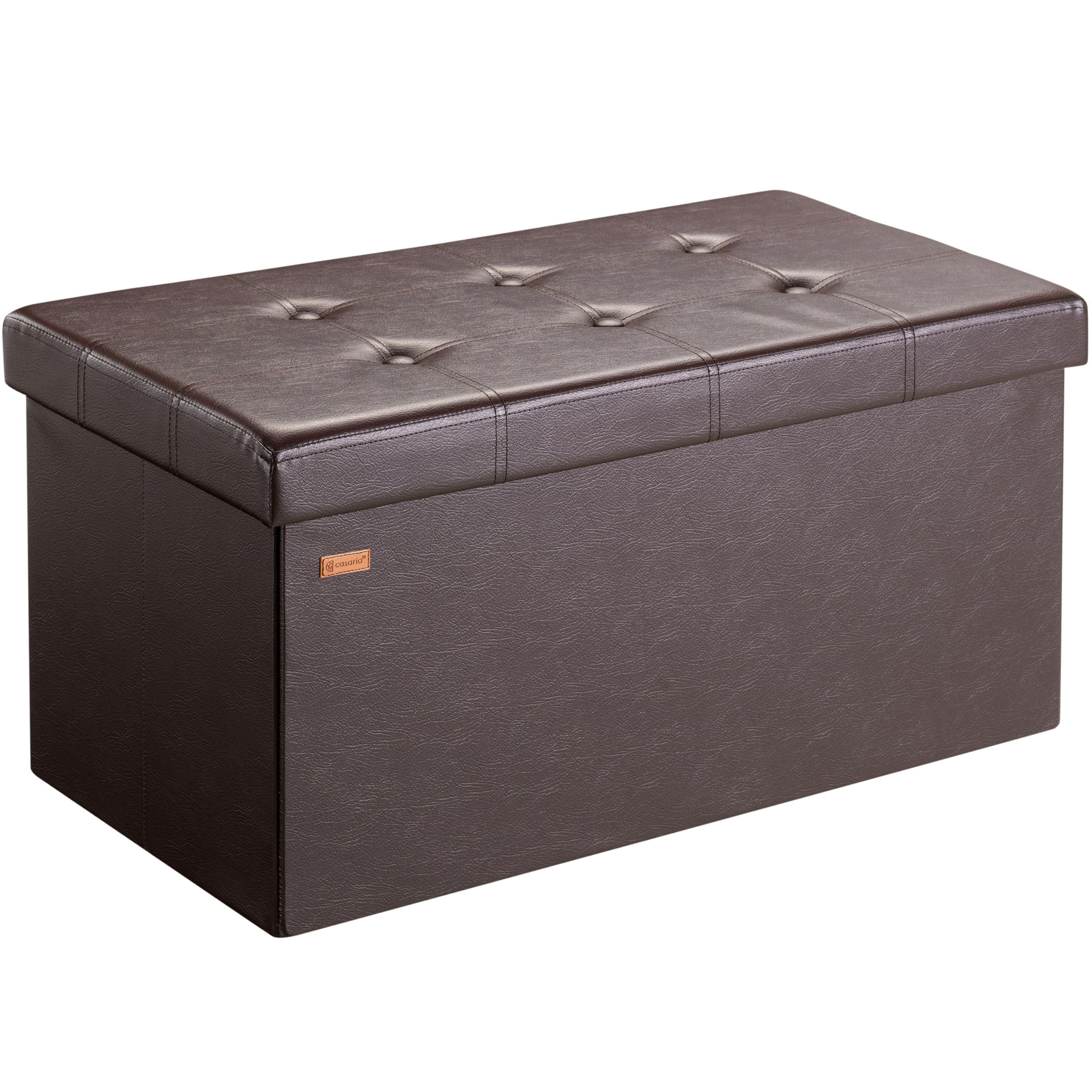 CASARIA® Banco Almacenaje Plegable 80x40x40 300kg Puff Baúl Efecto Piel Salón Pie de Cama Dormitorio Marrón