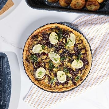 Russell Hobbs RH03411EU7 Nightfall Stone 28cm Tart Tin - 11 Inch Non-Stick Fluted Tart Pan, Round Flan Case, Quiche Dish, Pie Tin, Carbon Steel, Easy Clean Baking Pan, Oven Safe to 220 C/Gas Mark 7