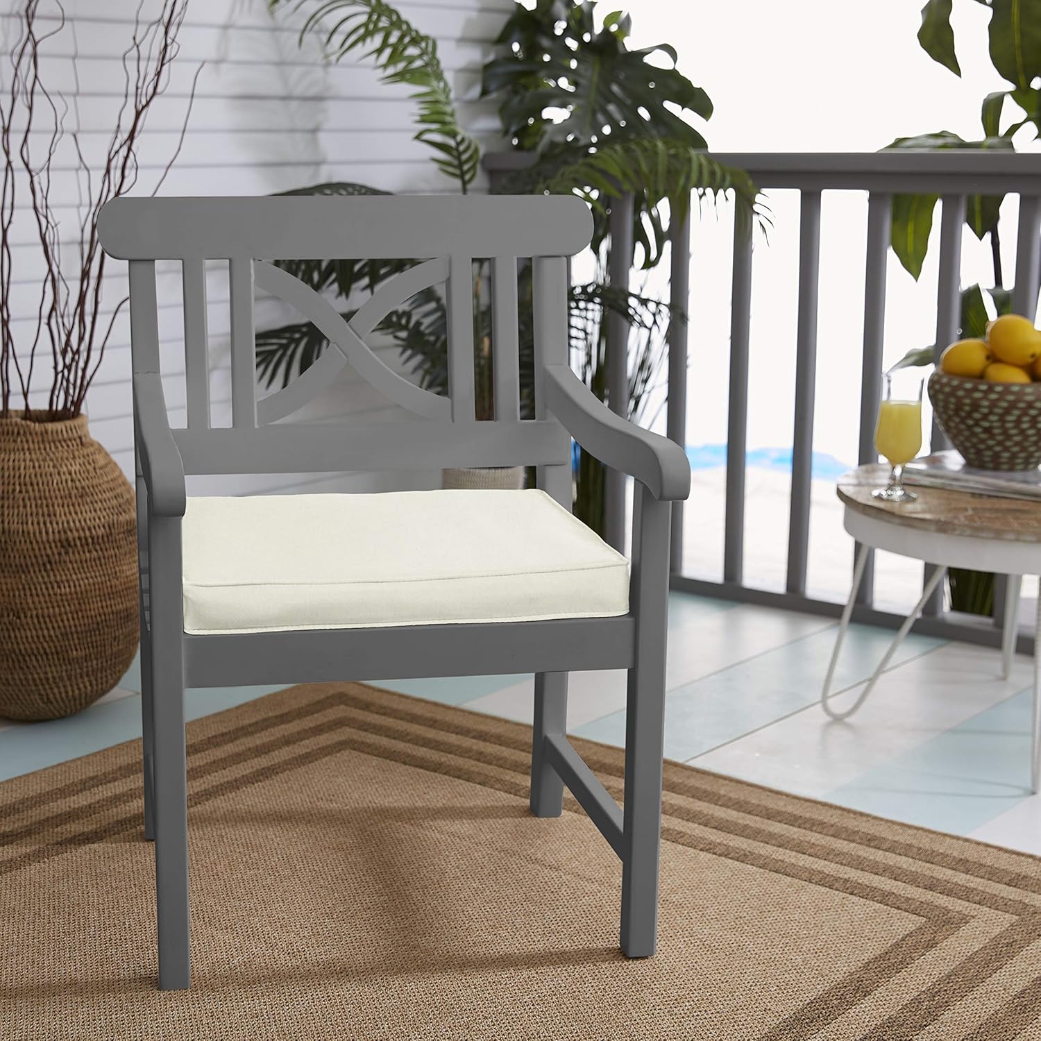 Sorra Home Trupedic x Sunbrella - Indoor/Outdoor Chair Pad Set of 2, 17 in x 17 in x 2 in, Canvas Natural Ivory