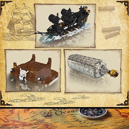 Miniatura 5 de Addshiny Ideas Ship in a Bottle - Juego de bloques de construcción, botella de deriva con perla negra, kit de construcción de modelo de barco pirata