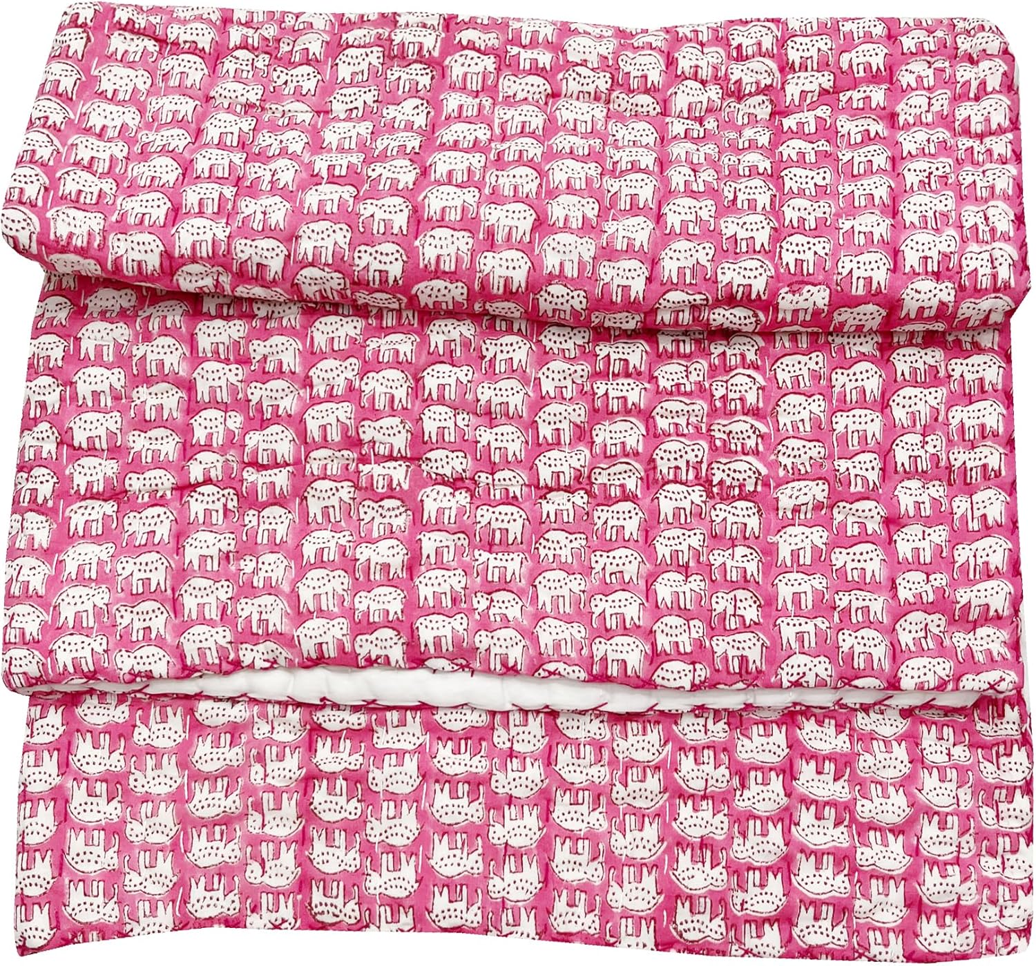 Generic thehandicraftworld Indian New Hand Block Printed Quilt Cotton Light Weight Soft Cotton Hand Made cottonn Quilt Jaipuri Solid razai (California King US Size 108x108 Inch), Pink