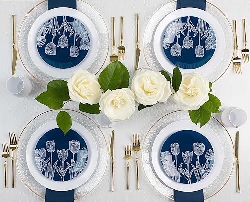 Miniatura 3 de PLASTICPRO Juego de 64 piezas elegantes de platos de plástico desechables incluye 32 platos de cena y 32 platos de ensalada, platos de fiesta