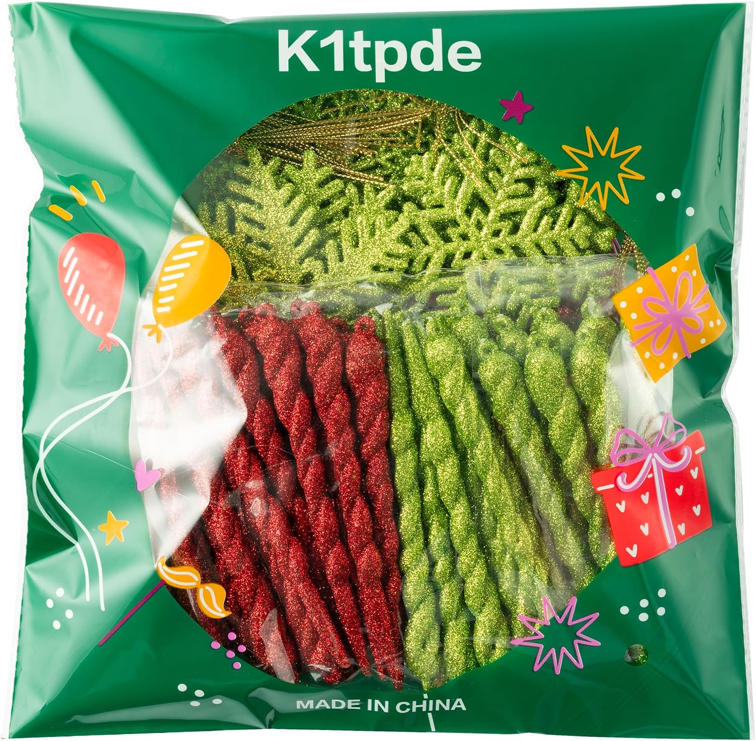 K1tpde 72PCS Glitter Icicle Christmas Snowflake Ornaments for Christmas Trees Plastic Glitter Icicle Snowflake Tree Ornament Hanging Decoration for Winter Holiday Xmas Tree Window(Red+Green)