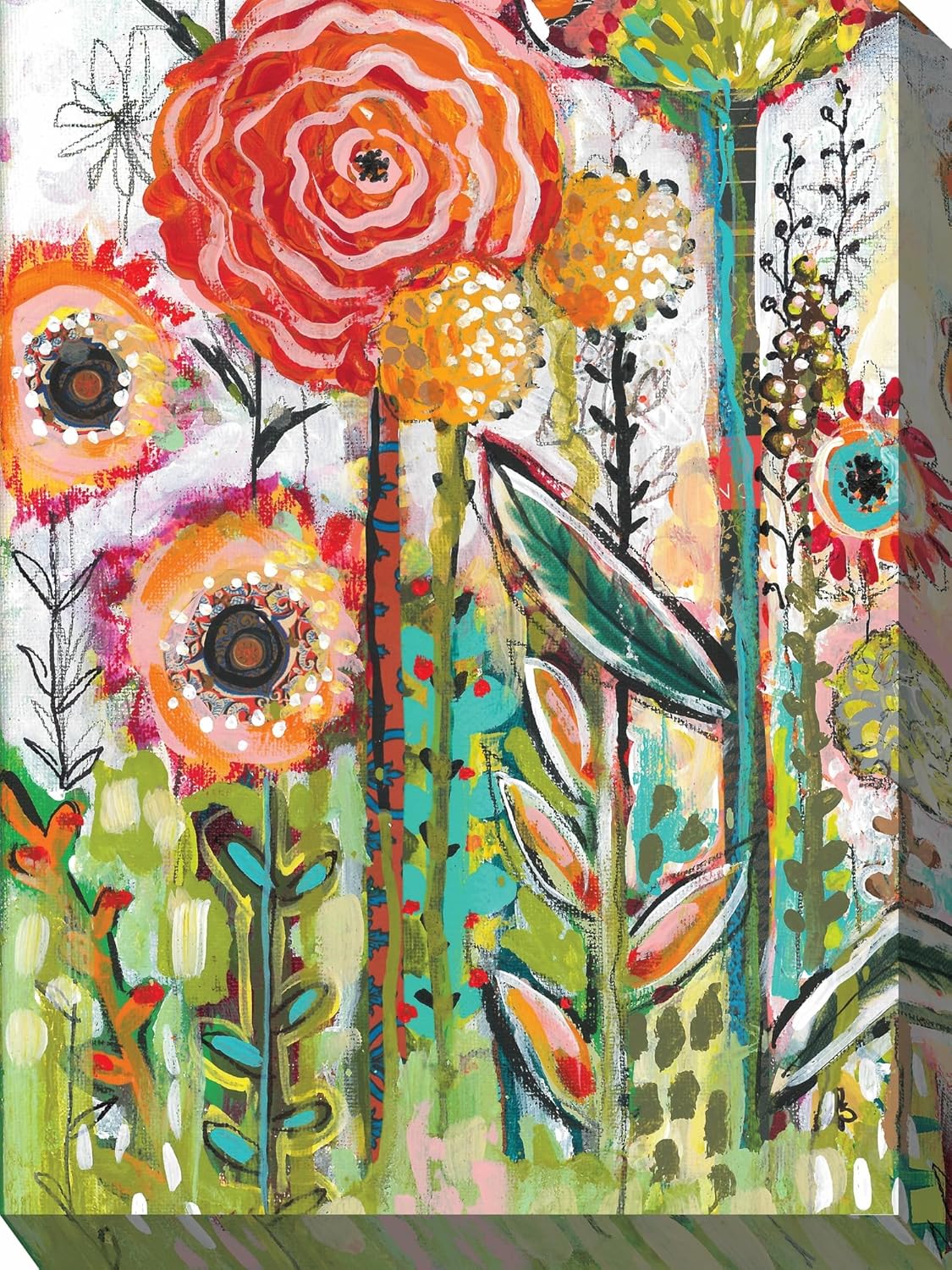 Orange and Green Oh Happy Day Outdoor Canvas Rectangular Wall Art Decor 40" x 30"